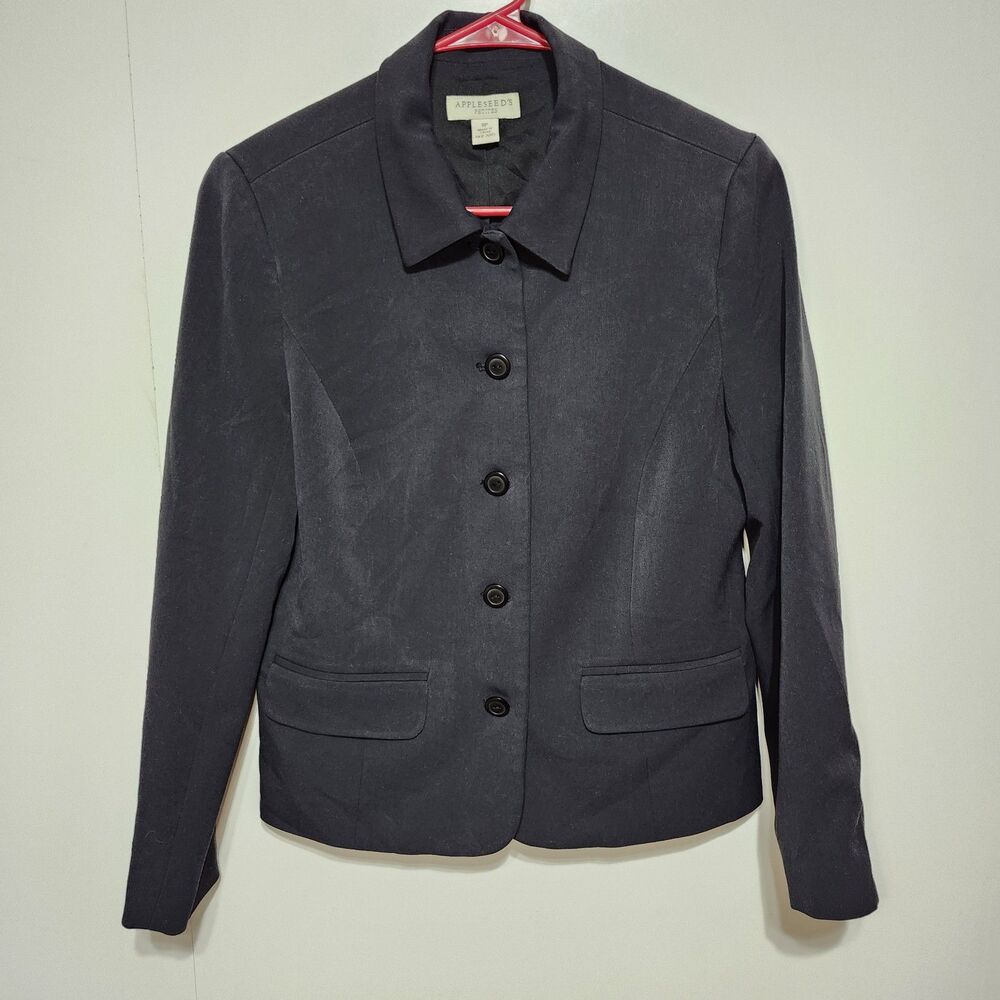 Appleseed's Petites Black Blazer Jacket Button Front Career Stretch Size 8P